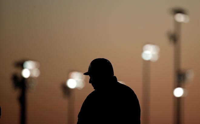 Trainer D. Wayne Lukas watches horses train during a morning workout at Churchill Downs Tuesday, May 1, 2018, in Louisville, Ky. The 144th running of the Kentucky Derby is scheduled for Saturday, May 5. (AP Photo/Charlie Riedel)