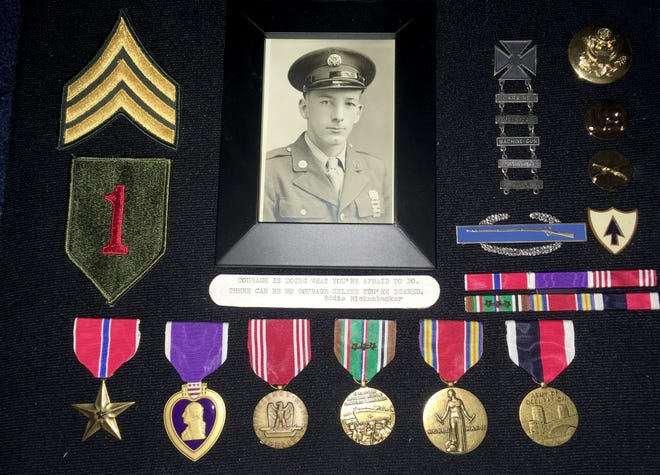 A shadow box containing medals earned by Harry Shotwell during World War II. (Provided photo)