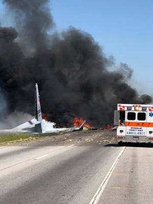 The crashed plane at Ga. 21 and Crossgate Road. [Photo from IAFF574 Savannah Twitter account]