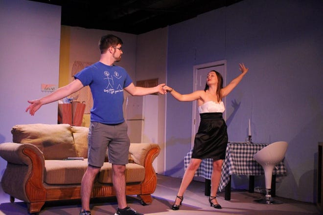 Billy, played by Bennett Webb, finds out he's going to be a father from Jenny, played by Sascha Mills, in "9 Months," closes this weekend at the Moonlight Players Warehouse Theatre in Clermont. The play is written by local Tom Kline. [SUBMITTED]