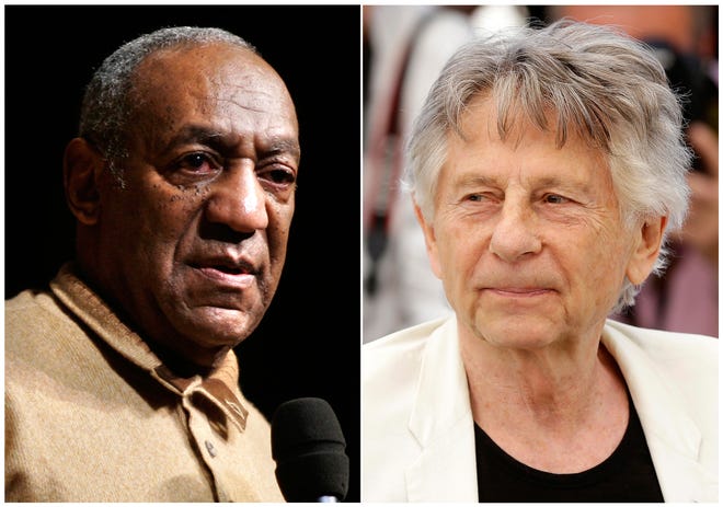 In this combination photo, Bill Cosby speaks to an audience on the campus of University of the District of Columbia in Washington on May 16, 2006 , left, and director Roman Polanski appears at the photo call for the film, "Based On A True Story," at the 70th international film festival, Cannes, southern France on May 27, 2017. The Academy of Motion Picture Arts and Sciences Board of Governors has voted to expel Cosby and Polanski from its membership.The film academy said Thursday that its board of governors met Tuesday night and voted on their status in accordance with their Standards of Conduct. (AP Photo)