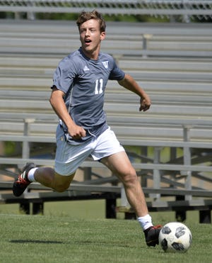 Westminster's Anders McCallie during soccer practice at the school Tuesday.  [MICHAEL HOLAHAN/THE AUGUSTA CHRONICLE]