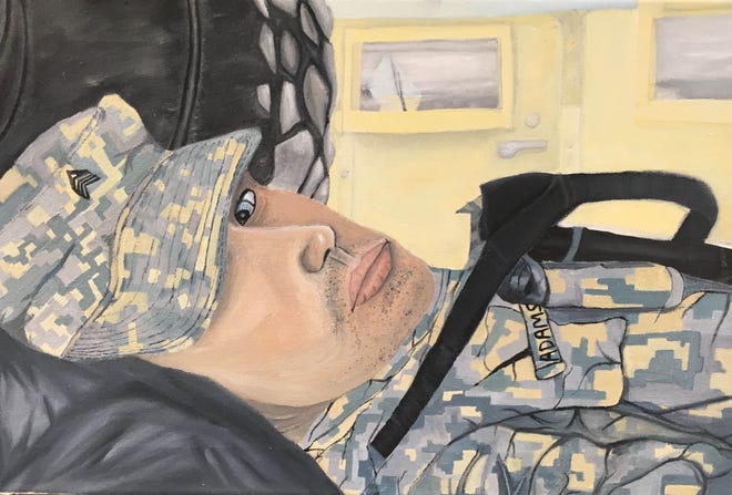 Kaylee Adams' painting, "A Soldier's Haunting," was selected to represent Iowa's Second Congressional District in the 2018 Congressional Art Contest. The Keokuk High School student's painting is from a photo her uncle took of himself while serving in Iraq. After returning home, he suffered from PTSD and took his own life. [submitted]