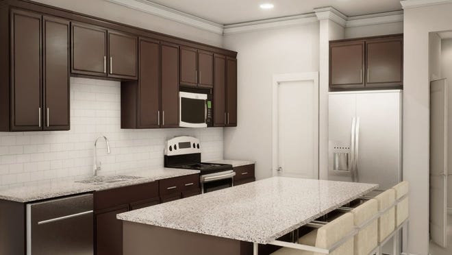 The open concept plans include large kitchen islands with standard luxury features such as granite countertops.