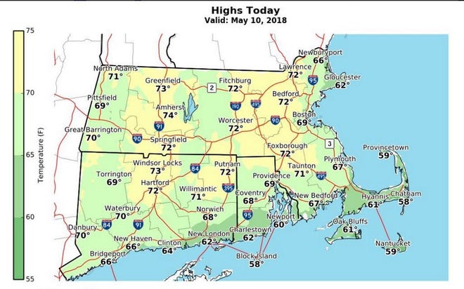 Highs should reach the 60s to 70 for most of the region.