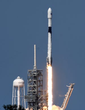 A SpaceX Falcon 9 rocket lifts off from Pad 39A Kennedy Space Center, Fla., Friday, May 11, 2018. The rocket is carrying a communications satellite for Bangladesh. (Craig Bailey /Florida Today via AP)