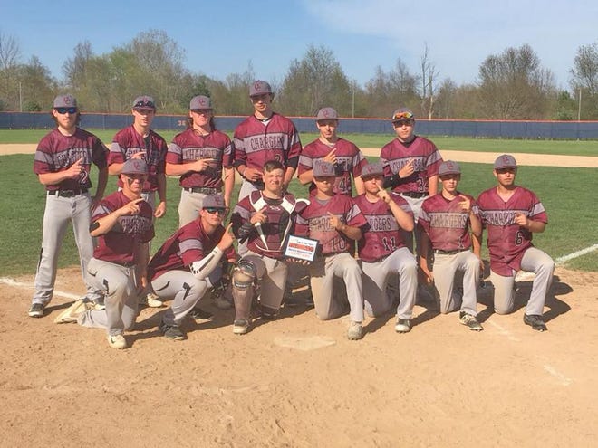 The Union City Chargers, shown here after an early season tournament win, no-hit White Pigeon in both games of the doubleheader sweep Friday.