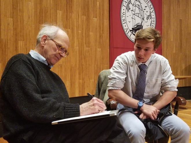Dr. Rainer Weiss, of MIT, 2017 Nobel Laureate physicist, recently met with students and faculty at Tabor Academy in Marion. [CONTRIBUTED PHOTO]