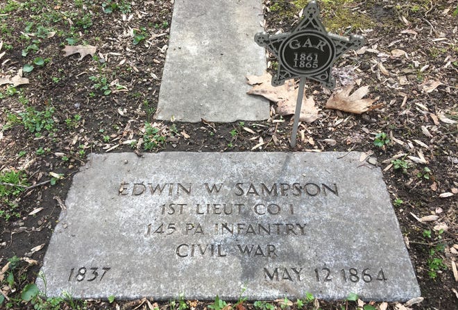 The gravesite at Erie Cemetery for Edwin W. Sampson, an Erie native who was killed at the Battle of Spotsylvania Court House on May 12, 1864. [MATT MARTIN/ERIE TIMES-NEWS]