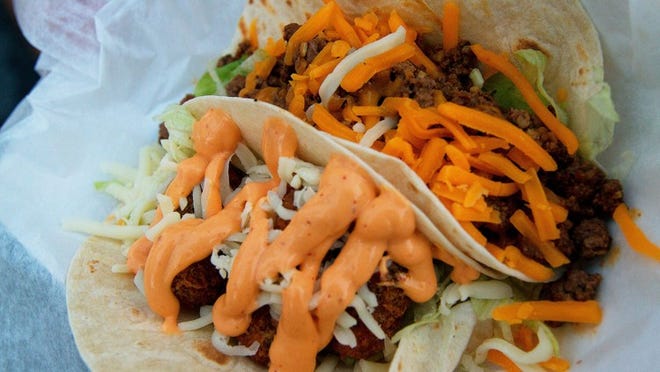 A duo of tacos from the BC Tacos food truck: The Hunter Taco and Gatherer Taco. (Photo by Libby Volgyes/Special to the Palm Beach Post)