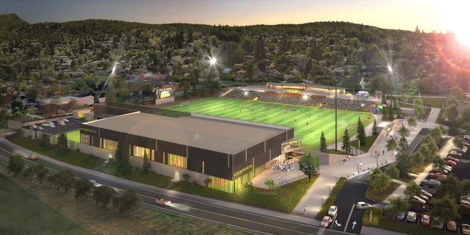 Artist rendering of a proposed sports complex on the Civic Stadium site. [Eugene Civic Alliance]