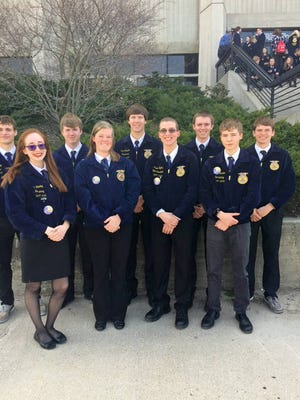 Pictured (l to r) Ben Chelsvig, Kat Hawley, Grant Berends, Madison Friest, Zach Shadlow, Taylor Blythe, Wyatt Origer, Jakob Lester and Kade Faga. Contributed photo