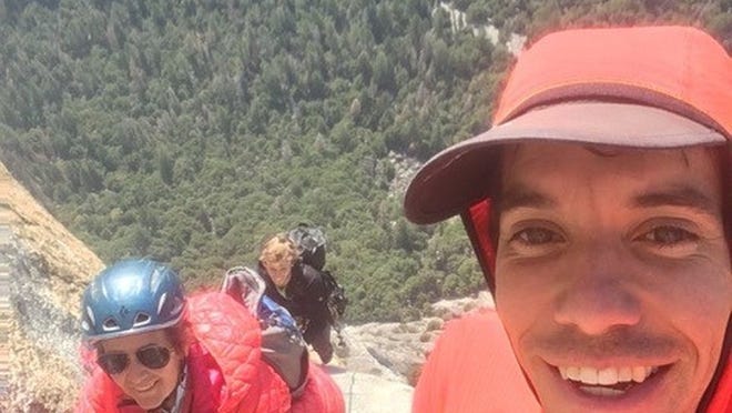 Diedre Wolownick, left, climbs El Capitan with her son, Alex Honnold, right, on Oct. 31. Contributed by Alex Honnold