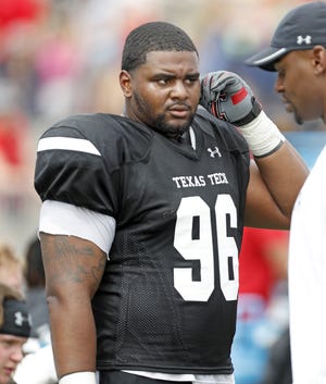 Nose tackle Broderick Washington (96) is the leader of the Texas Tech defensive line. He started every game last season, co-led defensive linemen in tackles, and will be a junior in 2018. [Brad Tollefson/A-J Media]