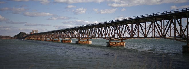 The Long Island Bridge connected Long Island in Boston Harbor to the Squantum neighborhood on Quincy before it was demolished in 2015. Greg Derr/ The Patriot Ledger