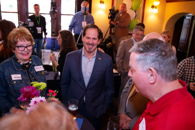 Republican gubernatorial candidate Knute Buehler gathered with supporters in Wilsonville, Oregon, on Tuesday, May 15, 2018. Buehler, a doctor and state representative from Bend, won Tuesday's GOP gubernatorial primary and will face Gov. Kate Brown in November. (Randy L. Rasmussen/The Oregonian via AP)