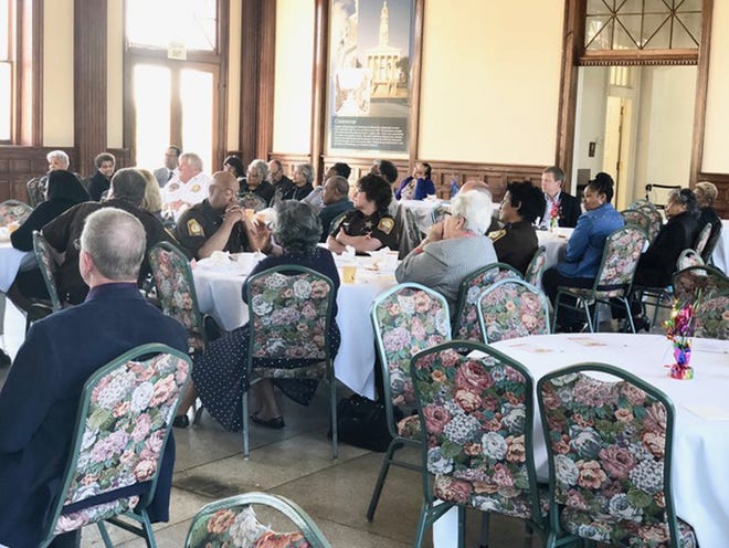 Businessmen, educators, local and state officials, and law enforcement attend the Petersburg-Dinwiddie Crime Solvers annual breakfast on May 1. [Contributed Photo]