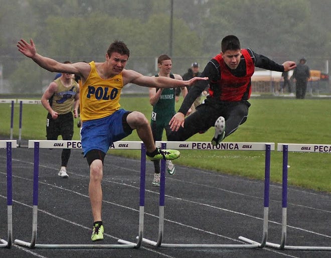 Polo/Forreston hurdler AJ Christensen (left) is one of the area's top track and field athletes looking for state bids this week at sectionals. [RRSTAR.COM & THE JOURNAL-STANDARD FILE PHOTO]