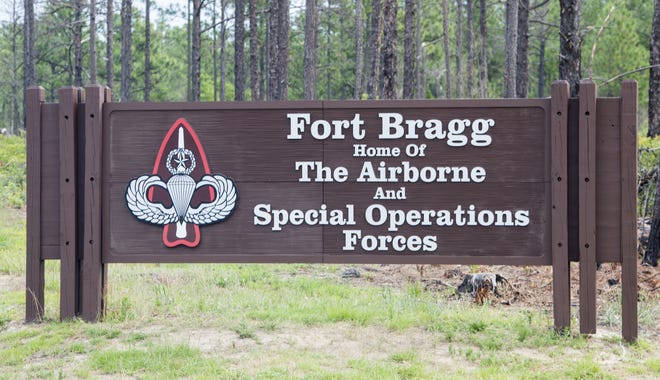 This sign marks the entrance to Fort Bragg for motorists heading northbound on Bragg Boulevard. [STAFF/THE FAYETTEVILLE OBSERVER]
