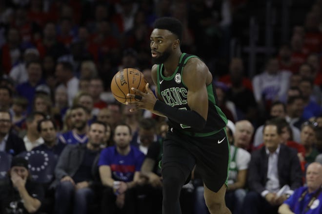 Boston Celtics' Jaylen Brown in action during Game 4 of an NBA basketball second-round playoff series against the Philadelphia 76ers, Monday, May 7, 2018, in Philadelphia. (AP Photo/Matt Slocum)