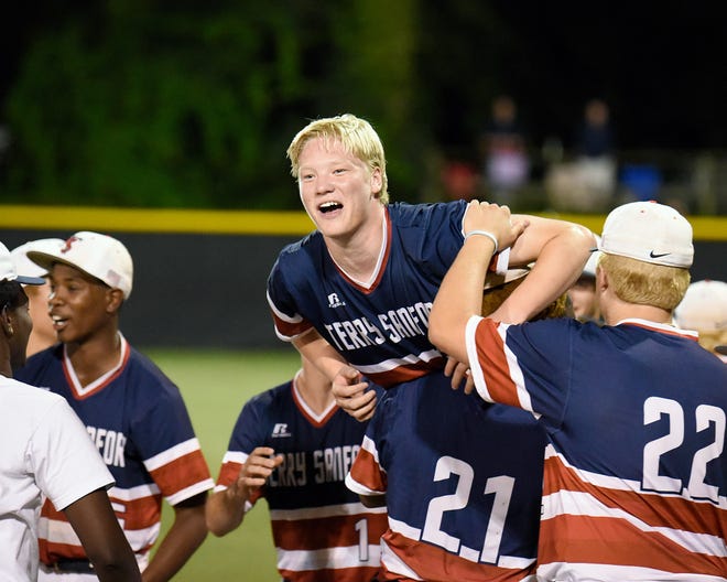 Terry Sanford's Davidjohn Herz (7) blasted a solo home run in the sixth inning against Union Pines on Friday in the fourth round of the NCHSAA 3-A state playoffs. [Ed Clemente for The Fayetteville Observer]