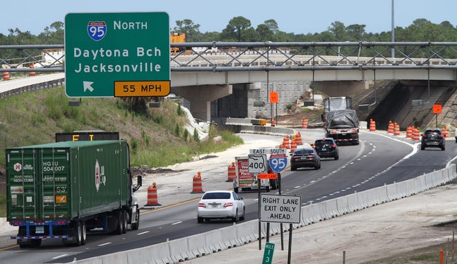 East bound I-4 traffic approaches the I-95 interchange with some cars exiting to Beville Road, at right. The final pieces of what traffic engineers describe as a massive puzzle are coming together, and the project, which began in early 2015, is expected to finish by the end of the year. [News-Journal/David Tucker]
