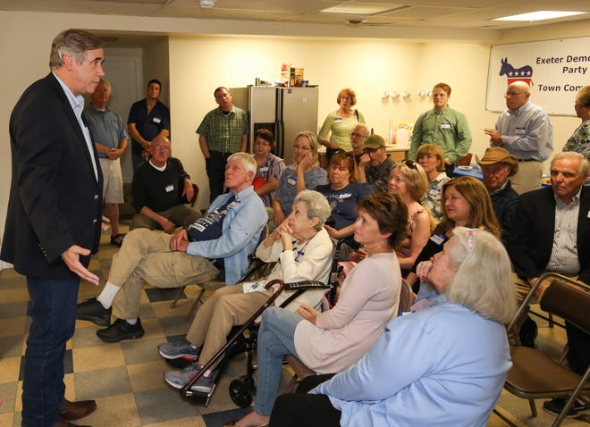 U.S. Sen. Jeff Merkley of Oregon talks about the issues facing our health care system during a meet and greet at the Rockingham County Democrats office on Sunday, May 20, in Exeter. [Matt Parker/Seacoatonline]