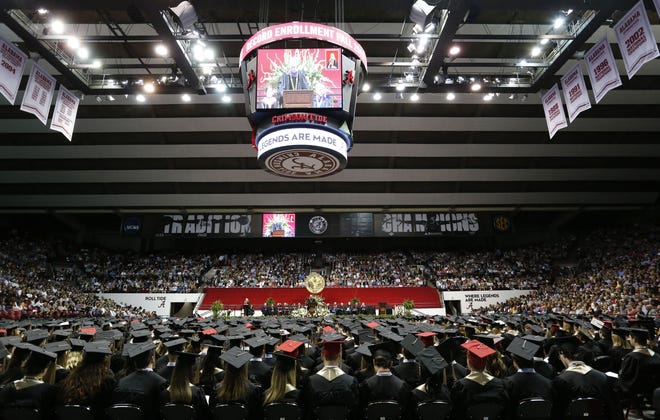 University of Alabama president Stuart Bell speaks during spring commencement in Coleman Coliseum Saturday, May 5, 2018. [Staff Photo/Gary Cosby Jr.]