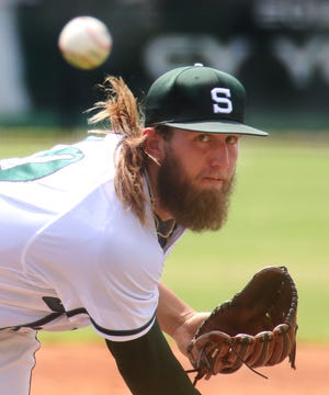 Stetson's Brooks Wilson lets a pitch fly in the ASUN Conference Baseball Championship game against the Kennesaw State on Thursday. [News-Journal/JIM TILLER]