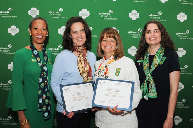 Pictured, from left, are Denise Burgess, CEO of Girl Scouts of Eastern Massachusetts; Danvers volunteers Margaret Riquier and Andrea Sears; and Tricia Tilford, GSEMA board chair and president. [Courtesy Photo]