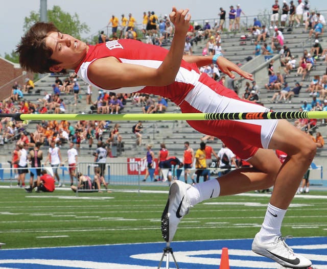 Boone’s Bret Price cleared 6 feet, 5 inches at the State track meet, placing him third in the event. Price also finished third in the 400-meter hurdles. Photo by Andrew Logue/News-Republican