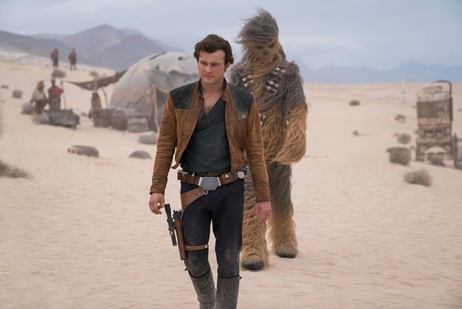 Alden Ehrenreich and Joonas Suotamo in a scene from "Solo: A Star Wars Story." [Jonathan Olley/Lucasfilm via AP]