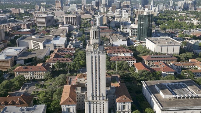 Aerial view of the University of Texas campus including the UT Tower as seen on Sunday April 23, 2017. 
      RALPH BARRERA/AMERICAN-STATESMAN