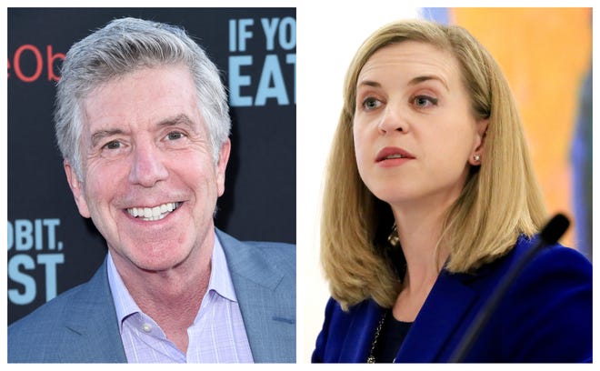 "Dancing with the Stars" host Tom Bergeron is set to attend a Portsmouth house party for the campaign of Maura Sullivan, a Democrat running for Congress in New Hampshire's First District. [AP file photo of Bergeron; Ionna Raptis/Seacoastonline photo of Sullivan]