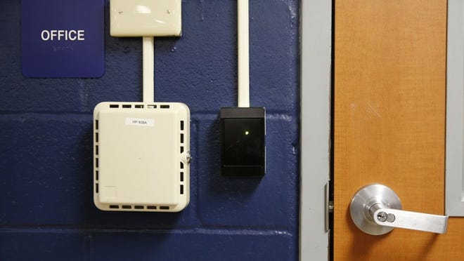 Electronic locks secure all external doors at Dahlstrom Middle School in Buda.