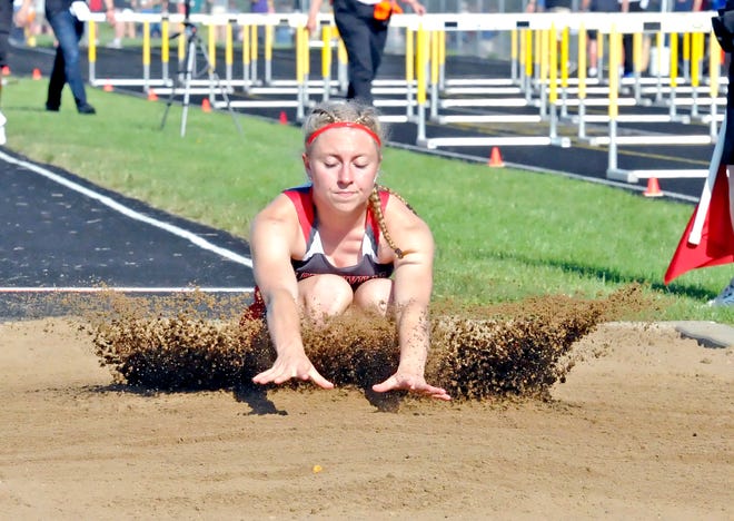 Loudonville's Stephanie Kline placed 14th in the long jump, but made it to state in the 300 hurdles at Friday's Div. III Perry Regional track meet.