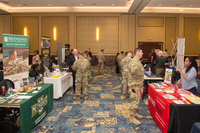 Soldiers and Family members met with over 60 colleges during the Bragg Training and Education Center's annual education fair, May 15.