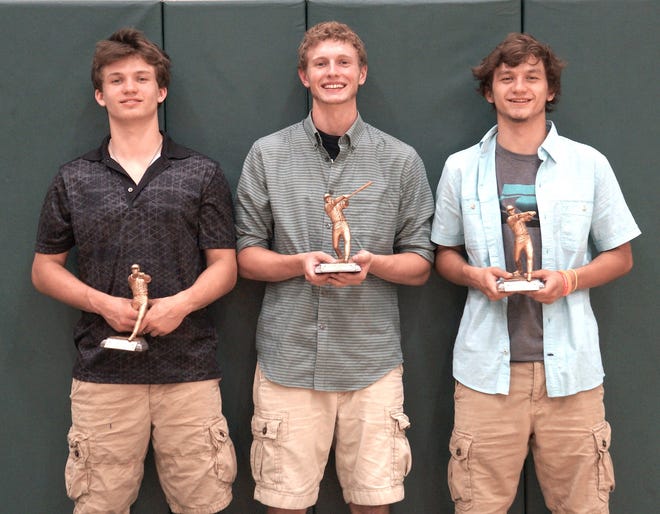 Malvern baseball players who received special awards at the season-ending banquet are (left to right) Derk Hutchison, Jacob Foster and Drew Hutchison.