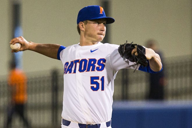 Florida pitcher Brady Singer throws against StonyBrook on March 2 at McKethan Stadium in Gainesville. [Gatehouse Media File]