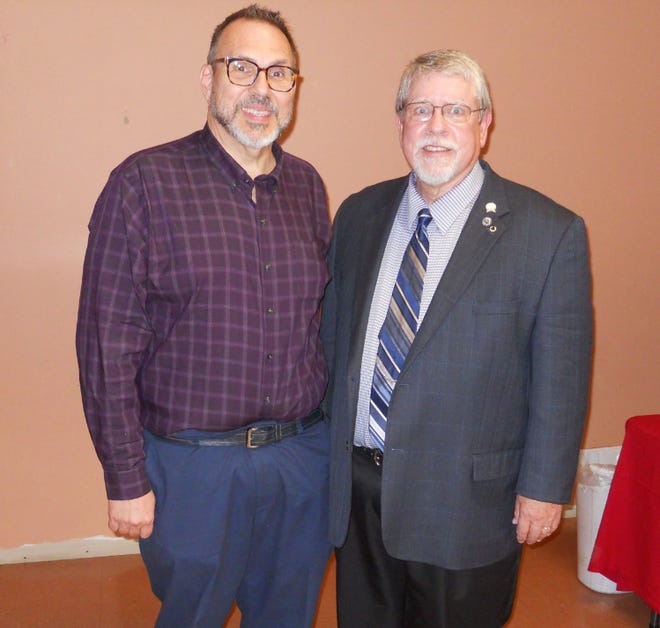 The Portage County Retired Teachers Association recently held its May luncheon. The guest speaker, Dr. William Guegold, spoke on the history of the “Music of the Olympics.” Along with many distinguished honors, Dr. Guegold was the Director of the School of Music at The University of Akron for 16 years. Enjoying a few moments with Dr. Guegold, right, is PCRTA Vice President Chris DeMarco, who is also a retired music educator.