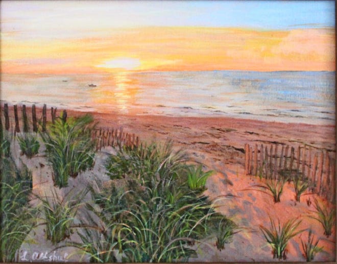 A serene beach scene by Larissa Altshul, whose work will be on display in the gallery at the Canton Public Library in June.