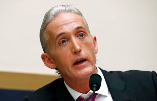 FILE - In this Nov. 14, 2017 file photo, Rep. Trey Gowdy, R-S.C., questions Attorney General Jeff Sessions during a House Judiciary Committee hearing on Capitol Hill in Washington. The FBI acted properly in its investigation of contacts between President Donald Trump’s 2016 campaign and Russia, according to Gowdy, who recently received a classified briefing about the origins of the FBI probe. (AP Photo/Alex Brandon)