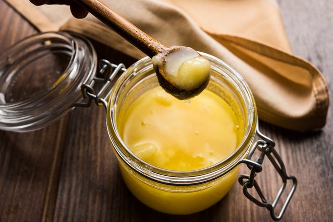 To make clarified butter and ghee start with unsalted butter made from milk, cream, natural flavorings and no chemicals. [ISTOCK]