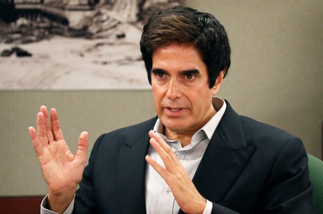 FILE - In this April 24, 2018, file photo, illusionist David Copperfield appears in court in Las Vegas. The jury is due to hear closing arguments Wednesday, May 23, 2018, in a lawsuit brought by Gavin Cox, blaming Las Vegas Strip headliner Copperfield for injuries he received taking part in a signature vanishing act in November 2013. Cox and his wife are suing Copperfield, the MGM Grand hotel and several business entities for negligence and monetary damages. (AP Photo/John Locher, File)