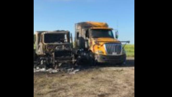 The Jackson County Sheriff’s Office received a report of a semi-tractor on fire near 190th and US-75 highway around 10:30 pm Tuesday night, Sheriff Tim Morse said. The fire was about halfway between Holton and Mayetta in Jackson County. [Submitted]