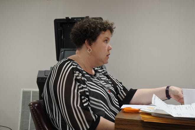 Sebastian County Election Coordinator Meghan Hassler speaks during the Sebastian County Election Commission meeting Tuesday, May 29, 2018. [THOMAS SACCENTE/TIMES RECORD]