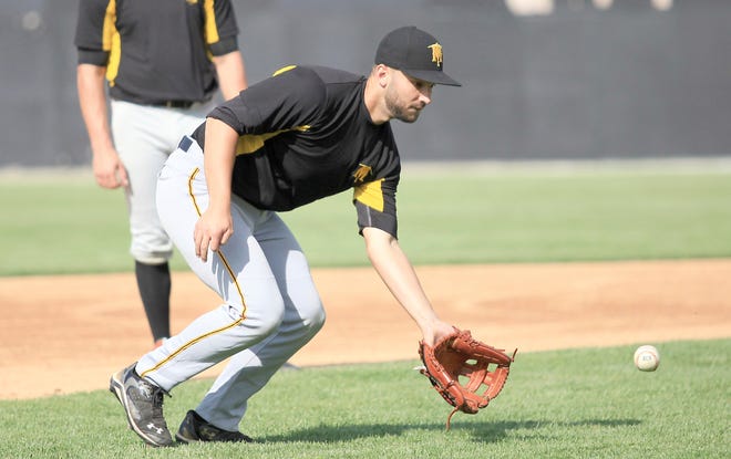 Photo by Daniel Freel/New Jersey Herald — Miners shortstop Jarred Mederos was the only returning player from the 2017 season. Mederos has been the most consistent hitter on the team through the teams first 13 games, batting .353 in 51 at-bats with a team-leading 12 RBI and five doubles.