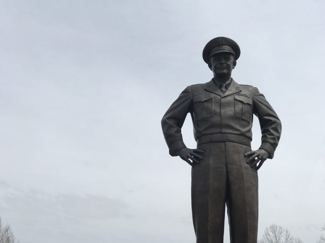 A statue of Gen. Dwight D. Eisenhower stands near his boyhood home in Eisenhower National Historic Site in Abilene, Kansas. [Photo by Rick Holmes]