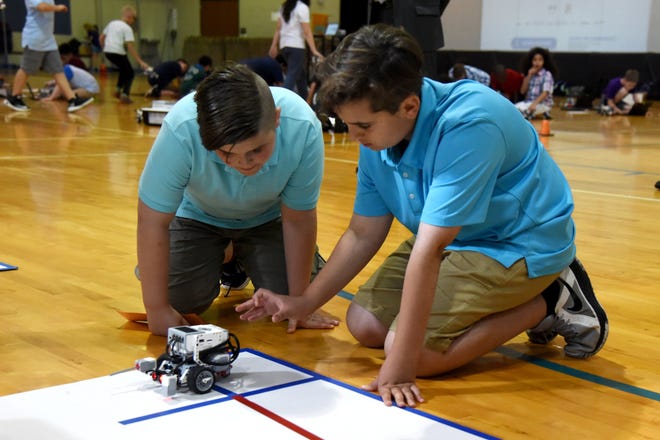 Students from the East Stroudsburg Area School District compete in a robotics competition held at Middle Smithfield Elementary School on Wednesday, May 30, 2018. Around 50 students from the district's elementary schools competed in the event. [PATRICK CAMPBELL/POCONO RECORD]