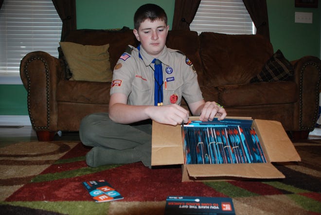 David Mistretta, of Belwood Troop #413, works on his Eagle Scout service project. The Burns Middle School student has hosted bone marrow donor drives around the county this year. [Special to The Star]